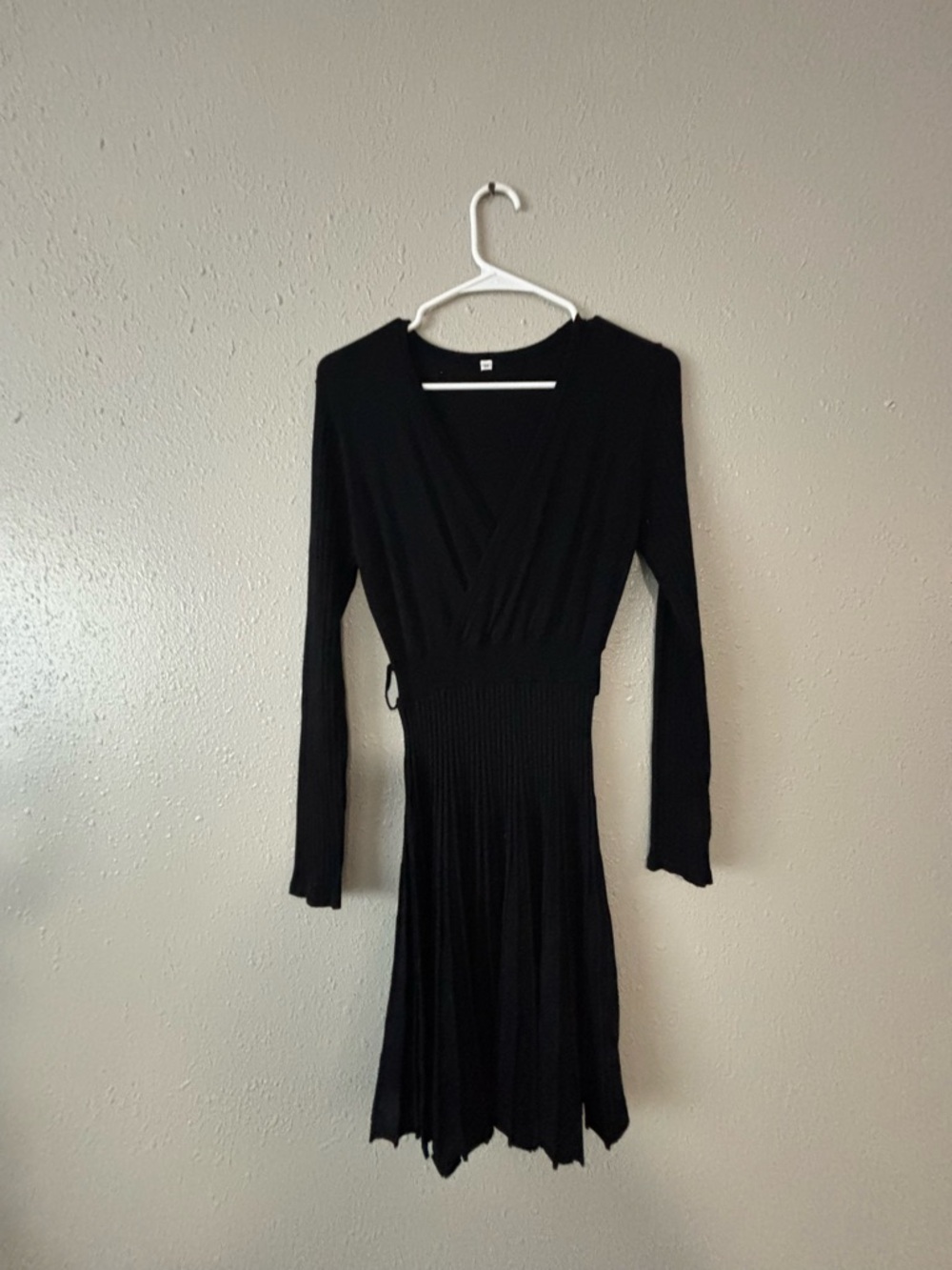 Black Long-Sleeve V-Neck Wrap Dress